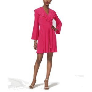 NWT Womens Size 6 or 8 Taylor Fuchsia Pink V-Neck Ruffled True Wrap Dress